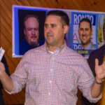 Dr. Frank Gerratana photo. 26th District state representative candidate David DeFronzo speaks while Rep. Gary Turco (D-27) and Rep. Manny Sanchez (D-24) listen.