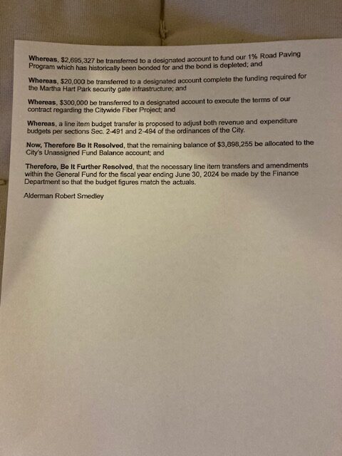 New Resolution #16 from the City Council Meeting 9-25-24: Fiscal Year 2023-2024 Budget Transfer and Amendment-General Fund.