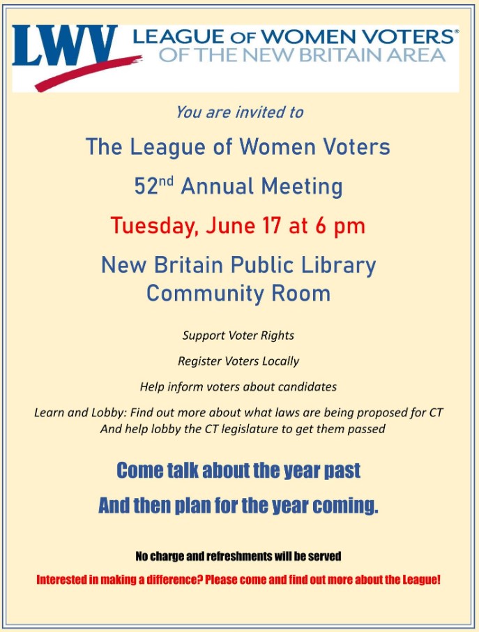 League of Women Voters Holding Annual Meeting