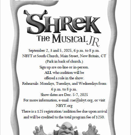 New Britain Youth Theatre Announces Auditions for Shrek, Jr.