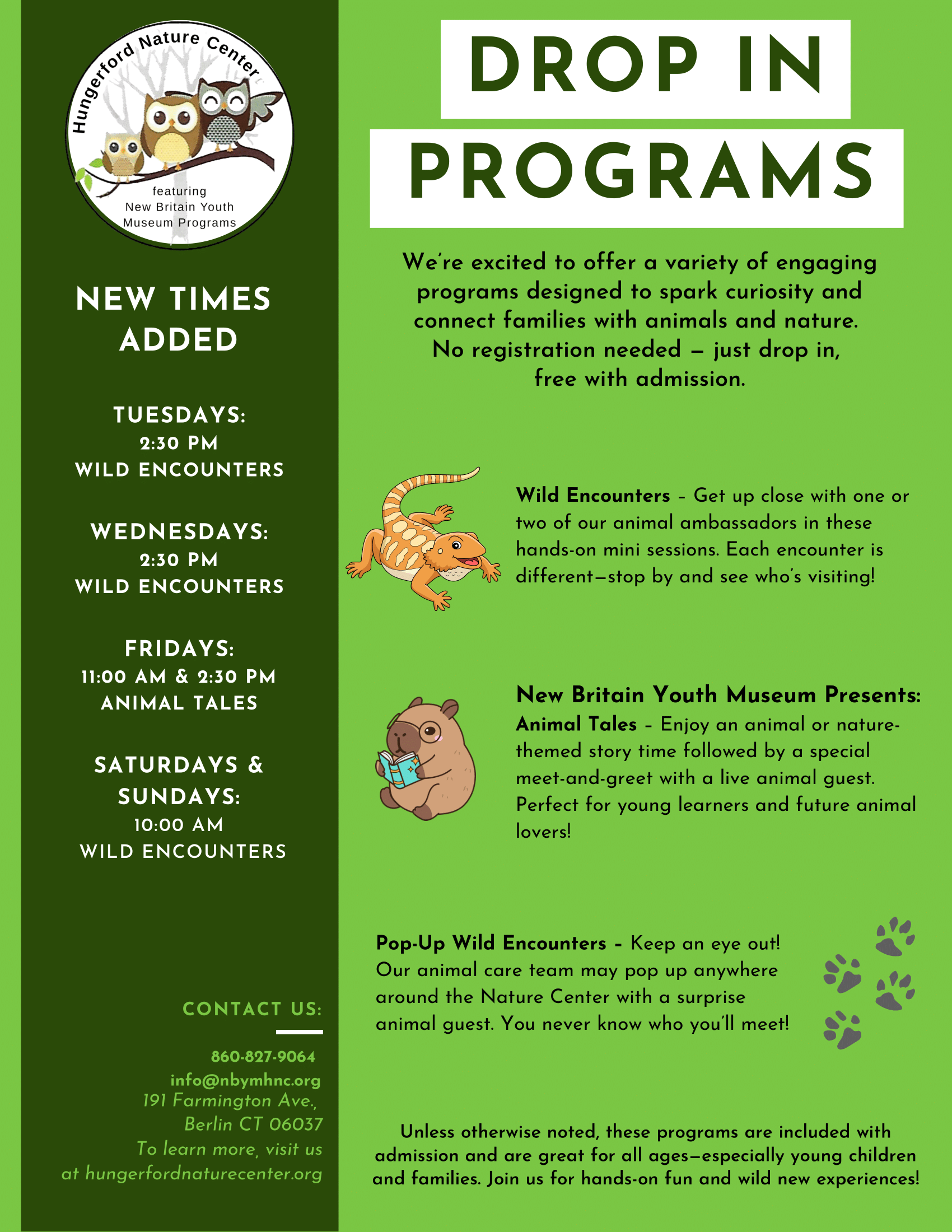Weekday Wild Encounters and Animal Tales Events Happening at Hungerford Nature Center
